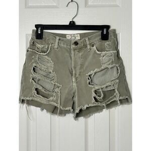 Free People‎ Maggie mid-rise distressed Shorts Denim Army Green Size 25 Women's